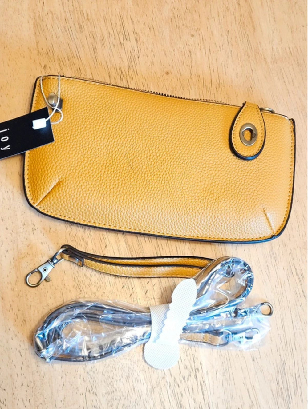 Joy Susan Mustard Yellow Pebbled Vegan Leather Wristlet Crossbody Wallet NWT